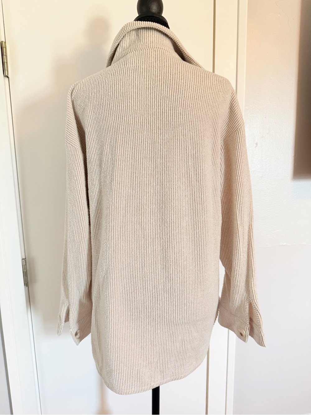 Beige Button-Front Ribbed Knit Sweater Jacket - Picture 4 of 4